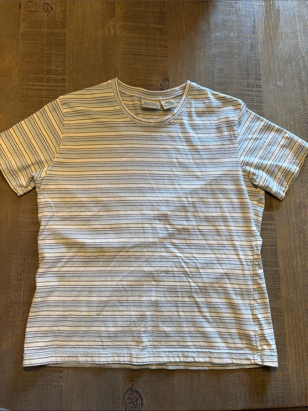 St. John's Bay White Tee with Blue and Grey Stripes